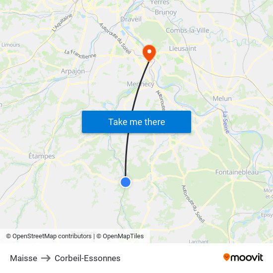 Maisse to Corbeil-Essonnes map