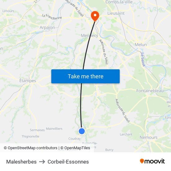 Malesherbes to Corbeil-Essonnes map