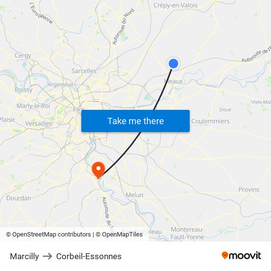 Marcilly to Corbeil-Essonnes map