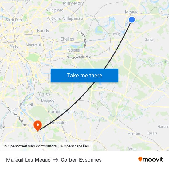 Mareuil-Les-Meaux to Corbeil-Essonnes map