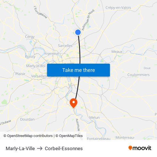 Marly-La-Ville to Corbeil-Essonnes map