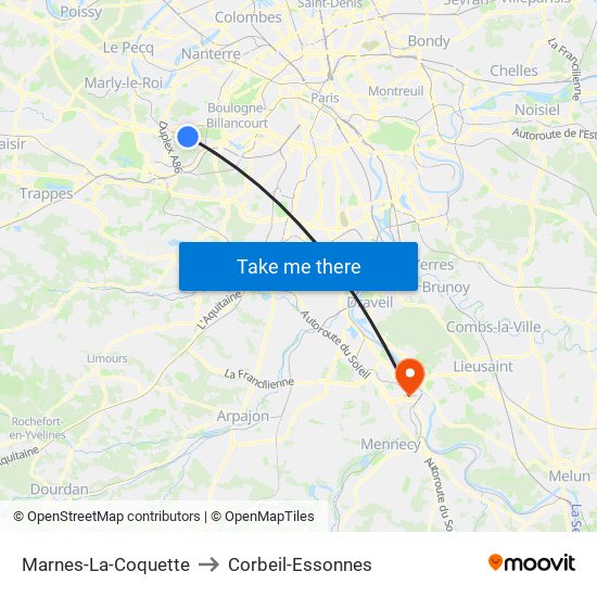 Marnes-La-Coquette to Corbeil-Essonnes map