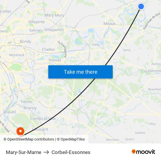 Mary-Sur-Marne to Corbeil-Essonnes map