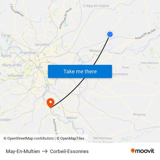 May-En-Multien to Corbeil-Essonnes map