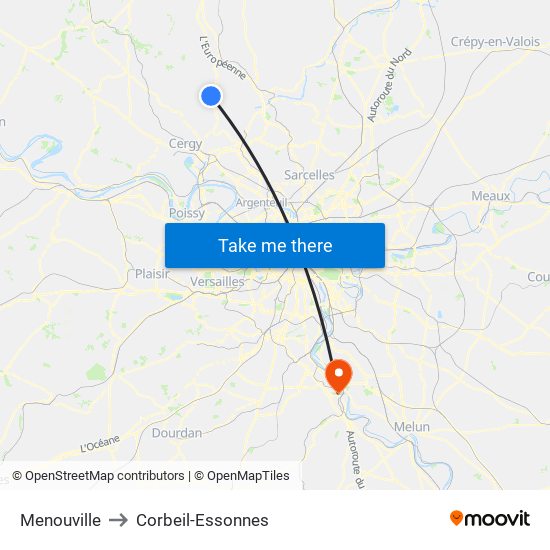 Menouville to Corbeil-Essonnes map