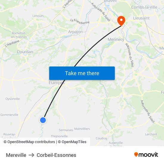 Mereville to Corbeil-Essonnes map