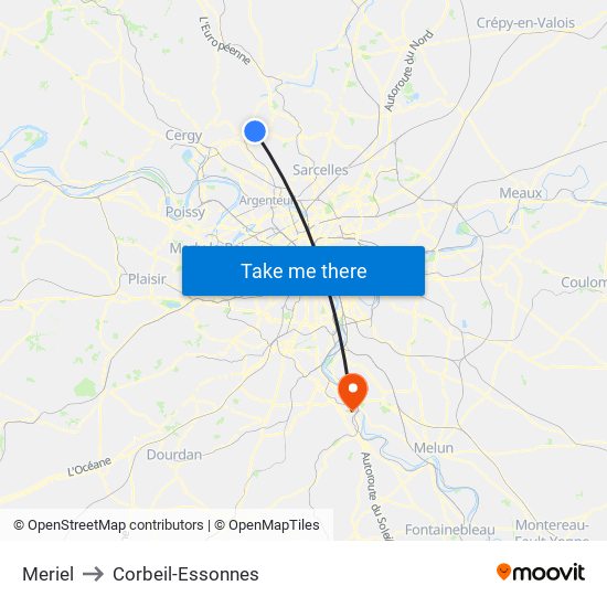 Meriel to Corbeil-Essonnes map