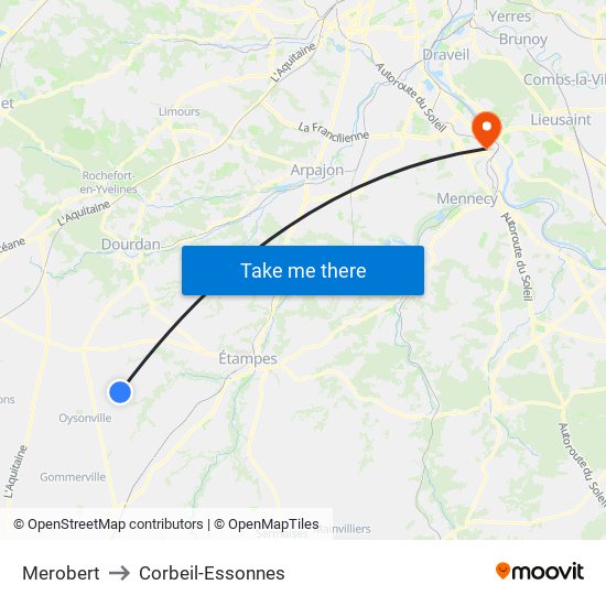 Merobert to Corbeil-Essonnes map