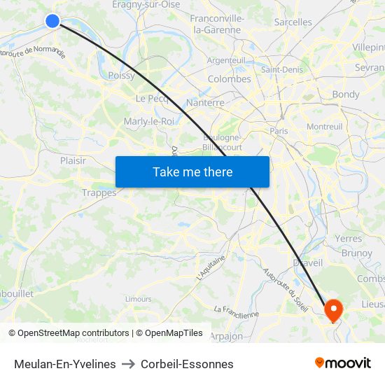 Meulan-En-Yvelines to Corbeil-Essonnes map