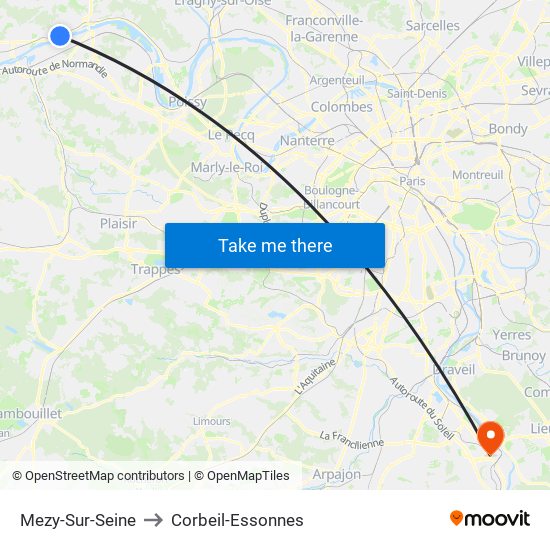 Mezy-Sur-Seine to Corbeil-Essonnes map