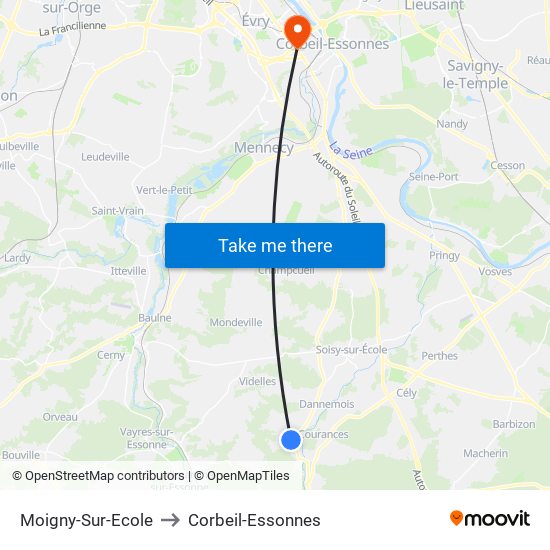 Moigny-Sur-Ecole to Corbeil-Essonnes map