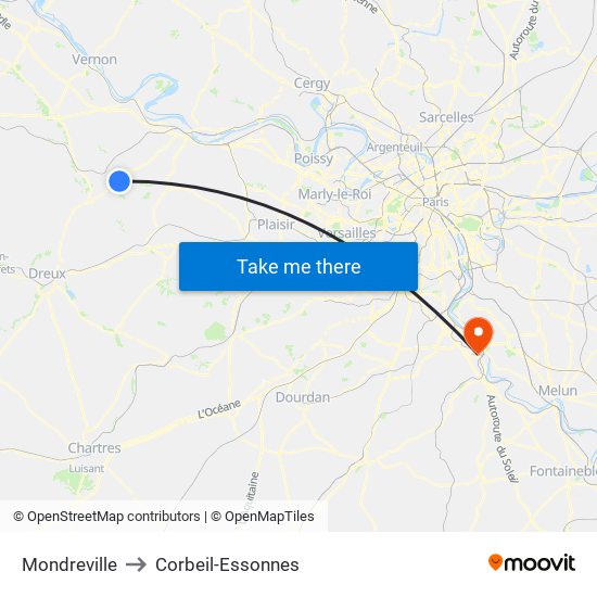 Mondreville to Corbeil-Essonnes map