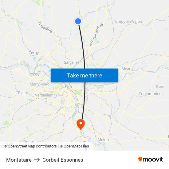 Montataire to Corbeil-Essonnes map