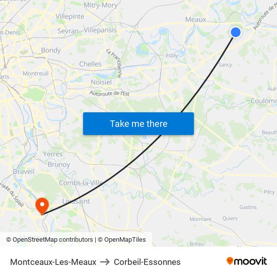 Montceaux-Les-Meaux to Corbeil-Essonnes map