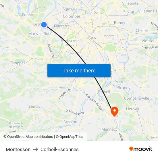 Montesson to Corbeil-Essonnes map