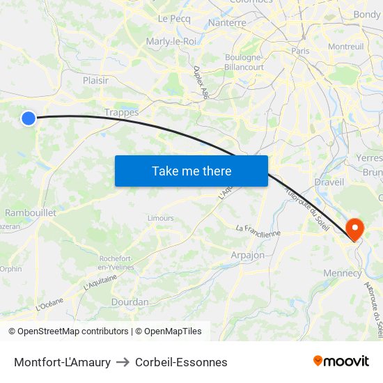 Montfort-L'Amaury to Corbeil-Essonnes map