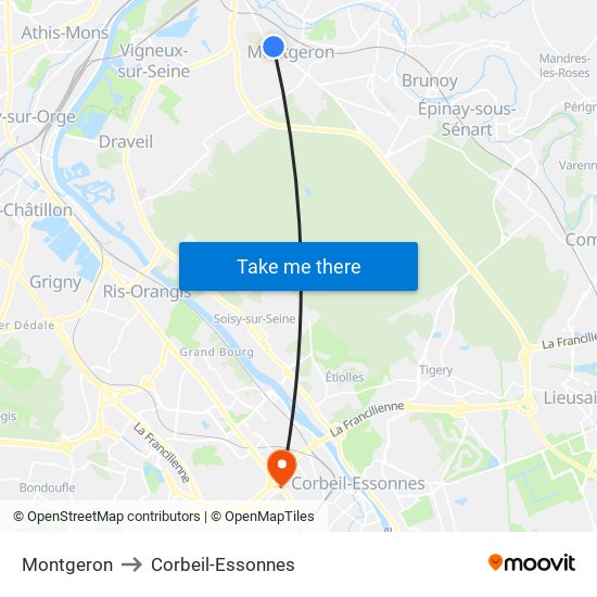 Montgeron to Corbeil-Essonnes map