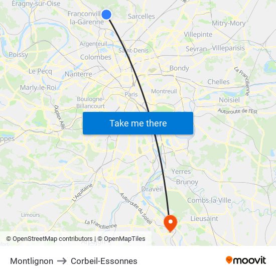 Montlignon to Corbeil-Essonnes map