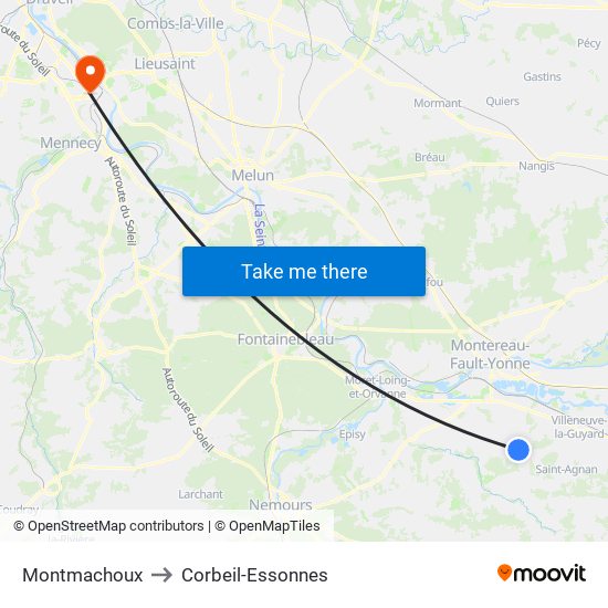 Montmachoux to Corbeil-Essonnes map