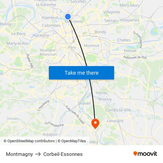 Montmagny to Corbeil-Essonnes map