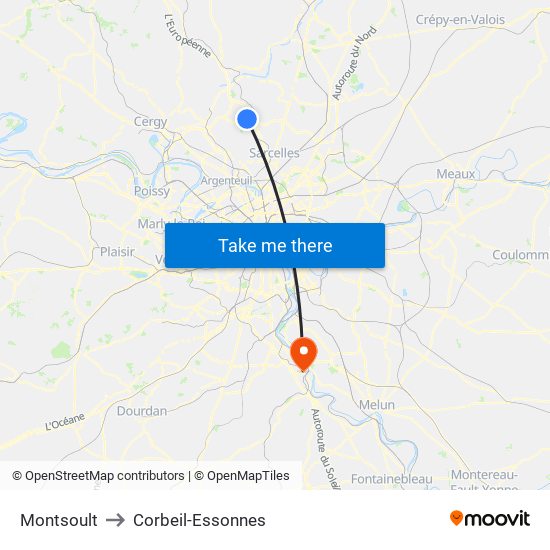 Montsoult to Corbeil-Essonnes map