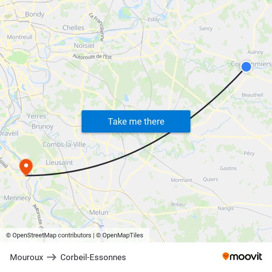 Mouroux to Corbeil-Essonnes map
