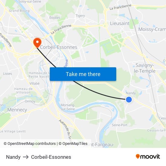 Nandy to Corbeil-Essonnes map