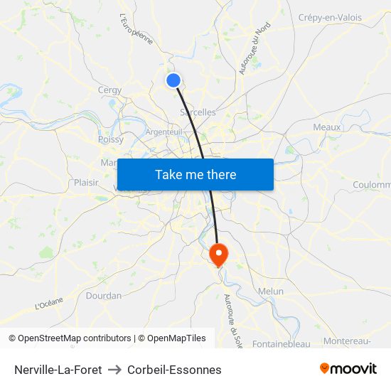 Nerville-La-Foret to Corbeil-Essonnes map