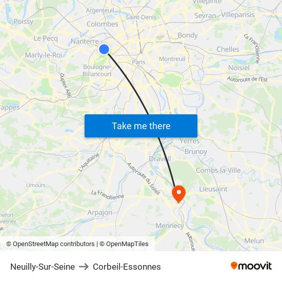 Neuilly-Sur-Seine to Corbeil-Essonnes map