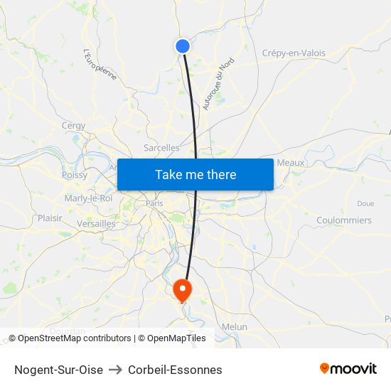 Nogent-Sur-Oise to Corbeil-Essonnes map