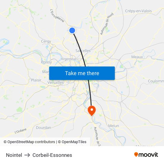 Nointel to Corbeil-Essonnes map