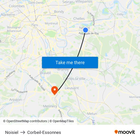 Noisiel to Corbeil-Essonnes map