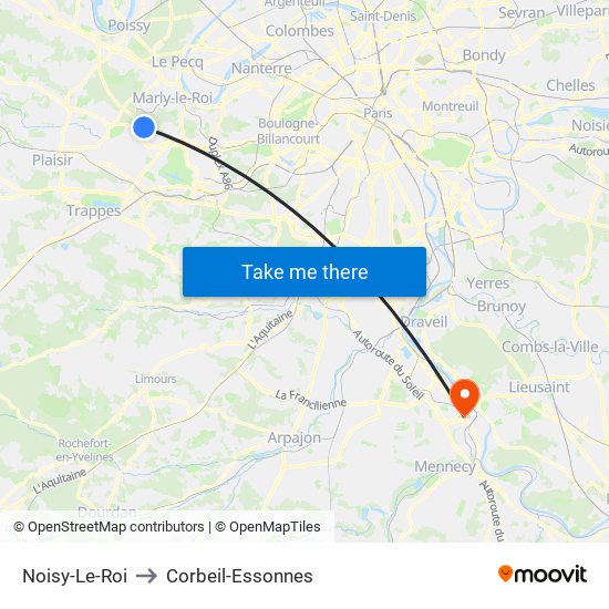 Noisy-Le-Roi to Corbeil-Essonnes map