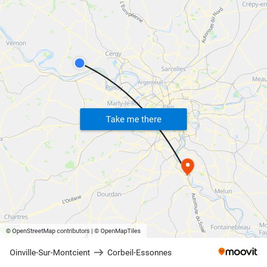 Oinville-Sur-Montcient to Corbeil-Essonnes map
