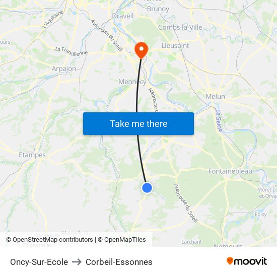 Oncy-Sur-Ecole to Corbeil-Essonnes map