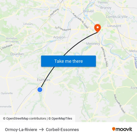 Ormoy-La-Riviere to Corbeil-Essonnes map
