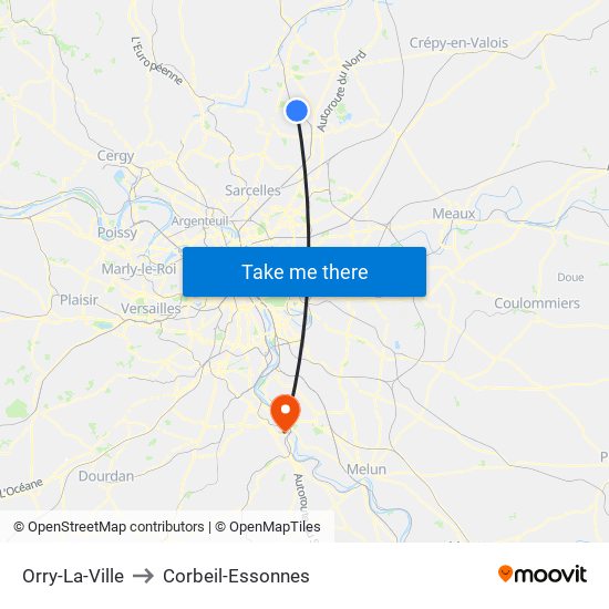 Orry-La-Ville to Corbeil-Essonnes map
