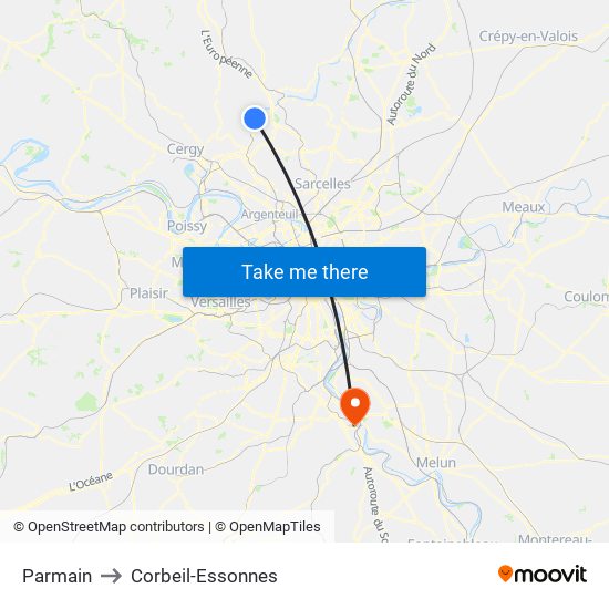 Parmain to Corbeil-Essonnes map