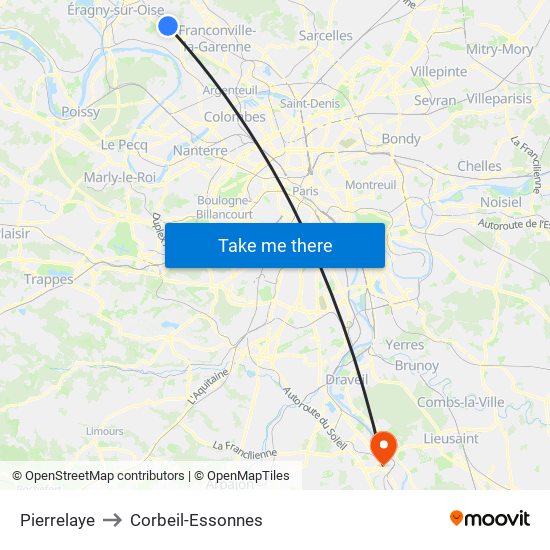 Pierrelaye to Corbeil-Essonnes map