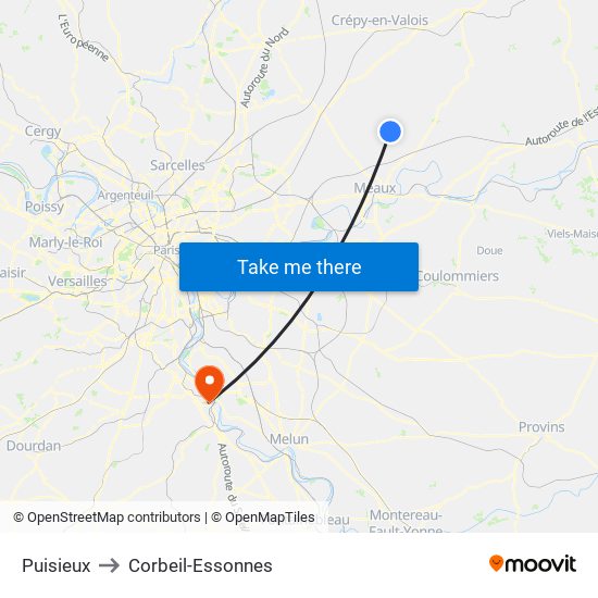 Puisieux to Corbeil-Essonnes map