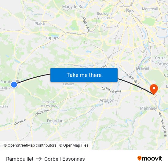 Rambouillet to Corbeil-Essonnes map
