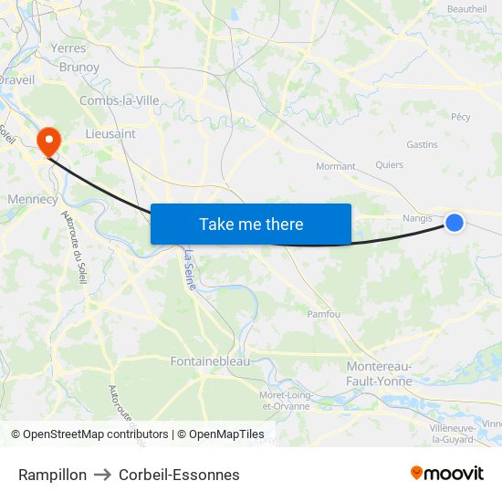 Rampillon to Corbeil-Essonnes map