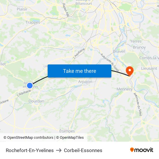 Rochefort-En-Yvelines to Corbeil-Essonnes map