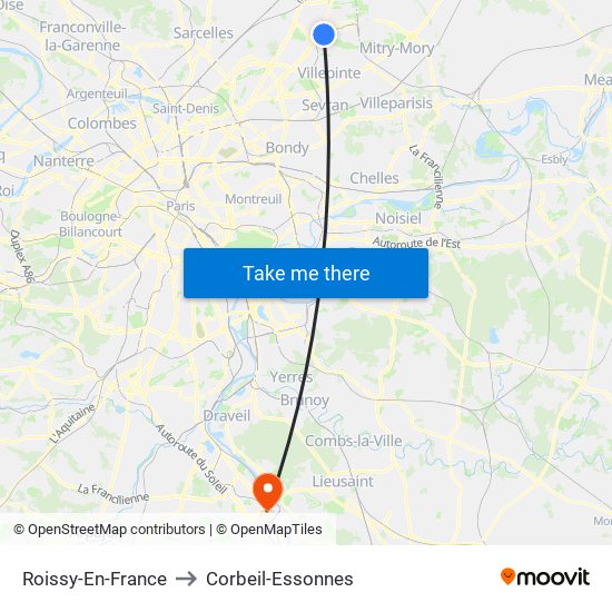 Roissy-En-France to Corbeil-Essonnes map