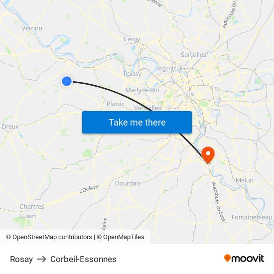 Rosay to Corbeil-Essonnes map