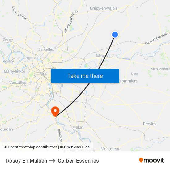 Rosoy-En-Multien to Corbeil-Essonnes map