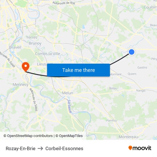 Rozay-En-Brie to Corbeil-Essonnes map