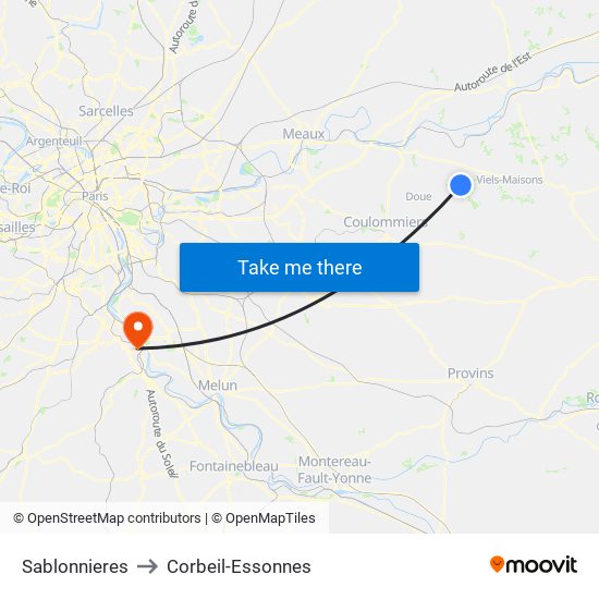Sablonnieres to Corbeil-Essonnes map