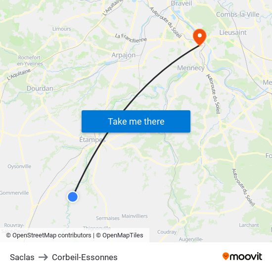 Saclas to Corbeil-Essonnes map