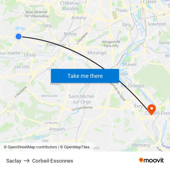 Saclay to Corbeil-Essonnes map